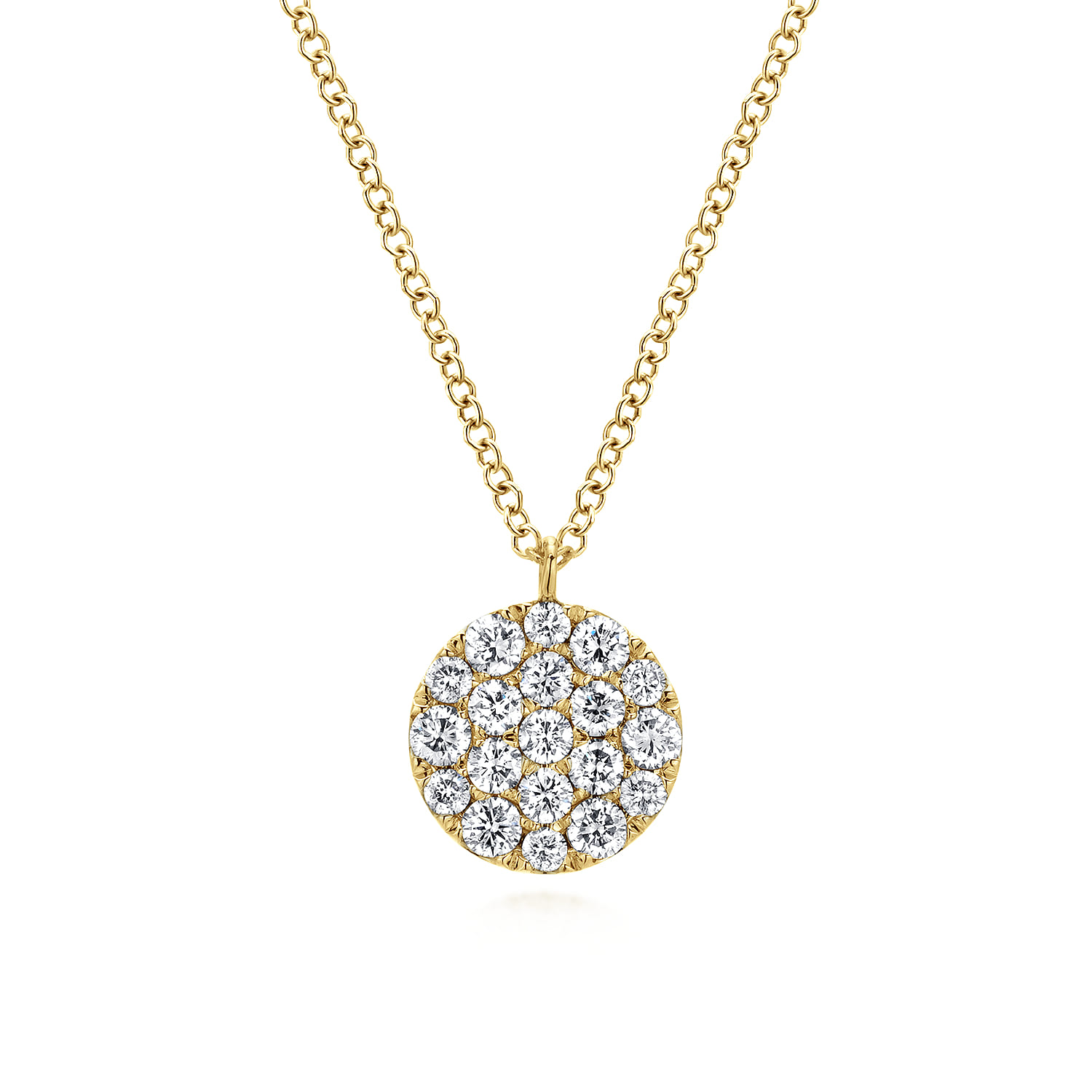 14K Yellow Gold Round Diamond Disc Pendant Necklace - 0.45 ct - Shot 1