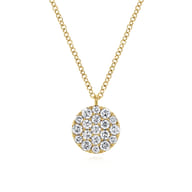 14K Yellow Gold Round Diamond Disc Pendant Necklace