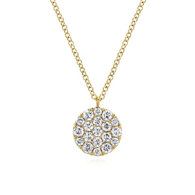 14K Yellow Gold Round Diamond Disc Pendant Necklace