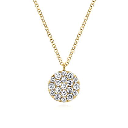 14K Yellow Gold Round Diamond Disc Pendant Necklace
