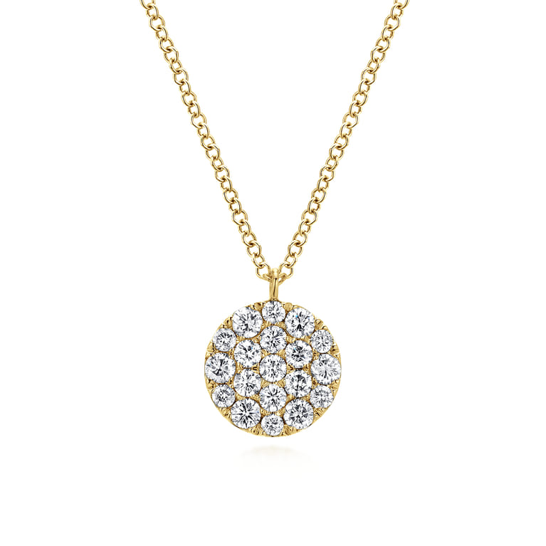 14K Yellow Gold Round Diamond Disc Pendant Necklace - 0.45 ct - Shot 1