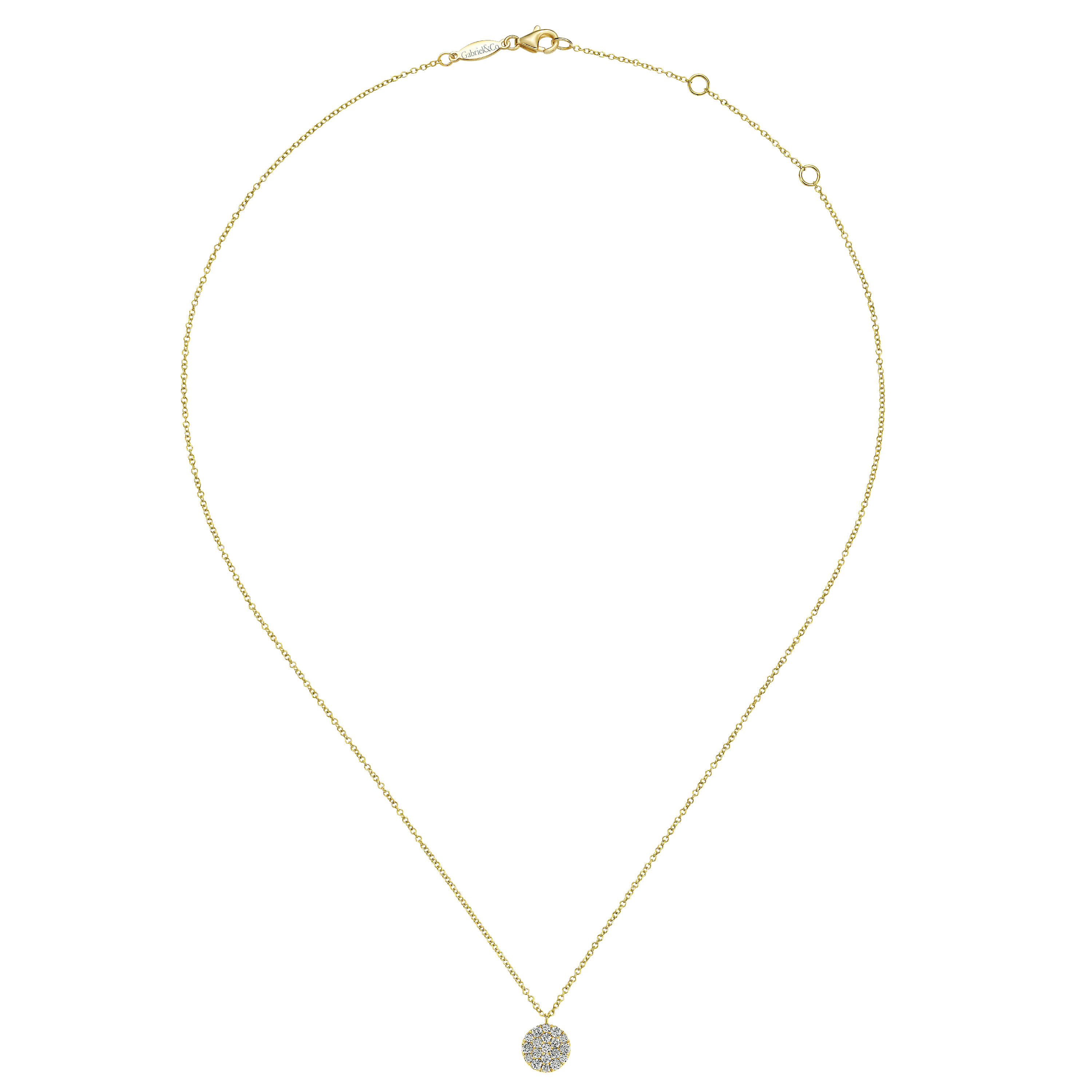 14K Yellow Gold Round Diamond Disc Pendant Necklace - 0.45 ct - Shot 2