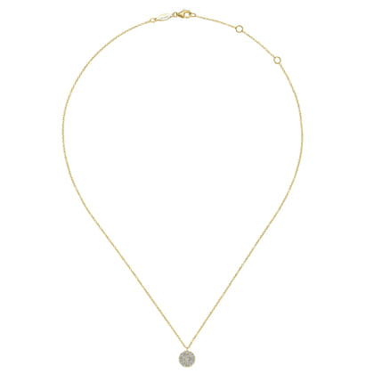 14K Yellow Gold Round Diamond Disc Pendant Necklace