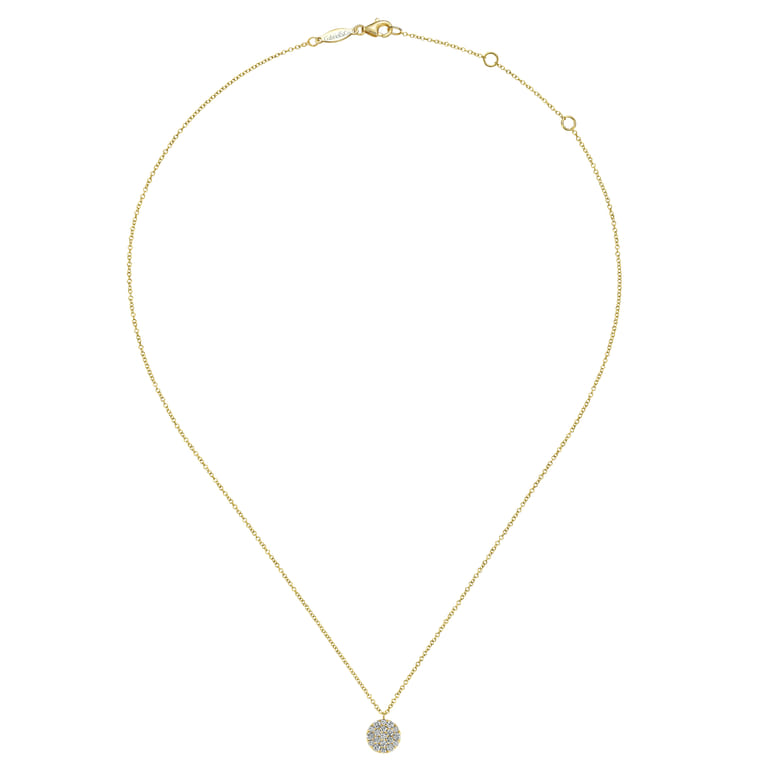14K Yellow Gold Round Diamond Disc Pendant Necklace - 0.45 ct - Shot 2