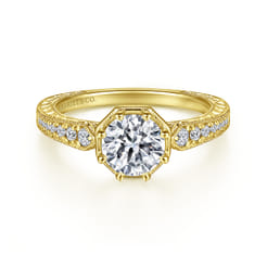 14K Yellow Gold Round Diamond Engagement Ring