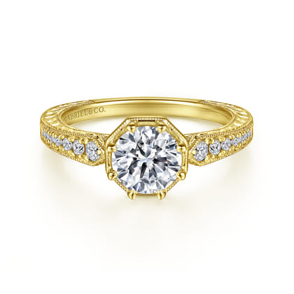 14K Yellow Gold Round Diamond Engagement Ring