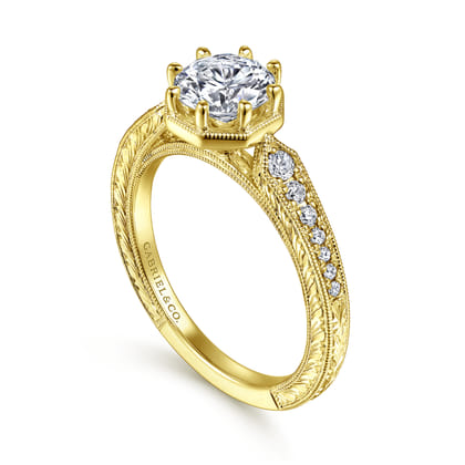 14K Yellow Gold Round Diamond Engagement Ring