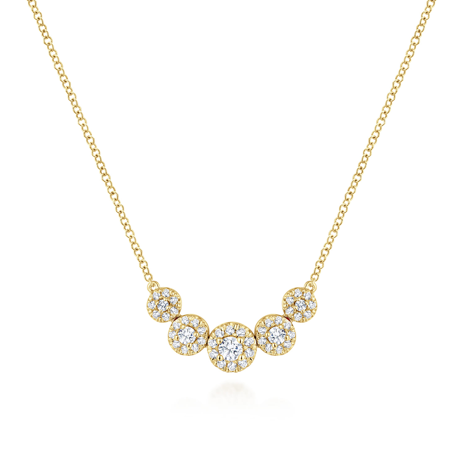 14K Yellow Gold Round Diamond Halo Bar Necklace - 0.42 ct - Shot 1