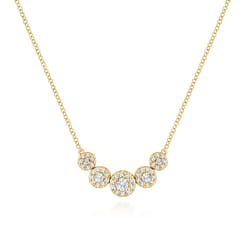 14K Yellow Gold Round Diamond Halo Bar Necklace