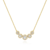 14K Yellow Gold Round Diamond Halo Bar Necklace