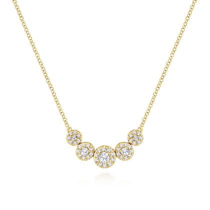 14K Yellow Gold Round Diamond Halo Bar Necklace