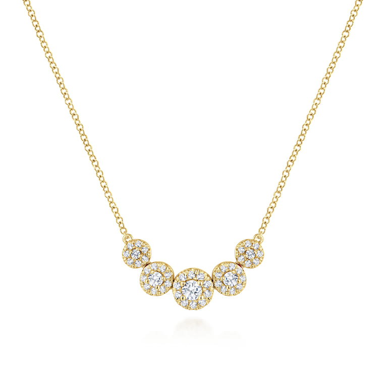 14K Yellow Gold Round Diamond Halo Bar Necklace - 0.42 ct - Shot 1