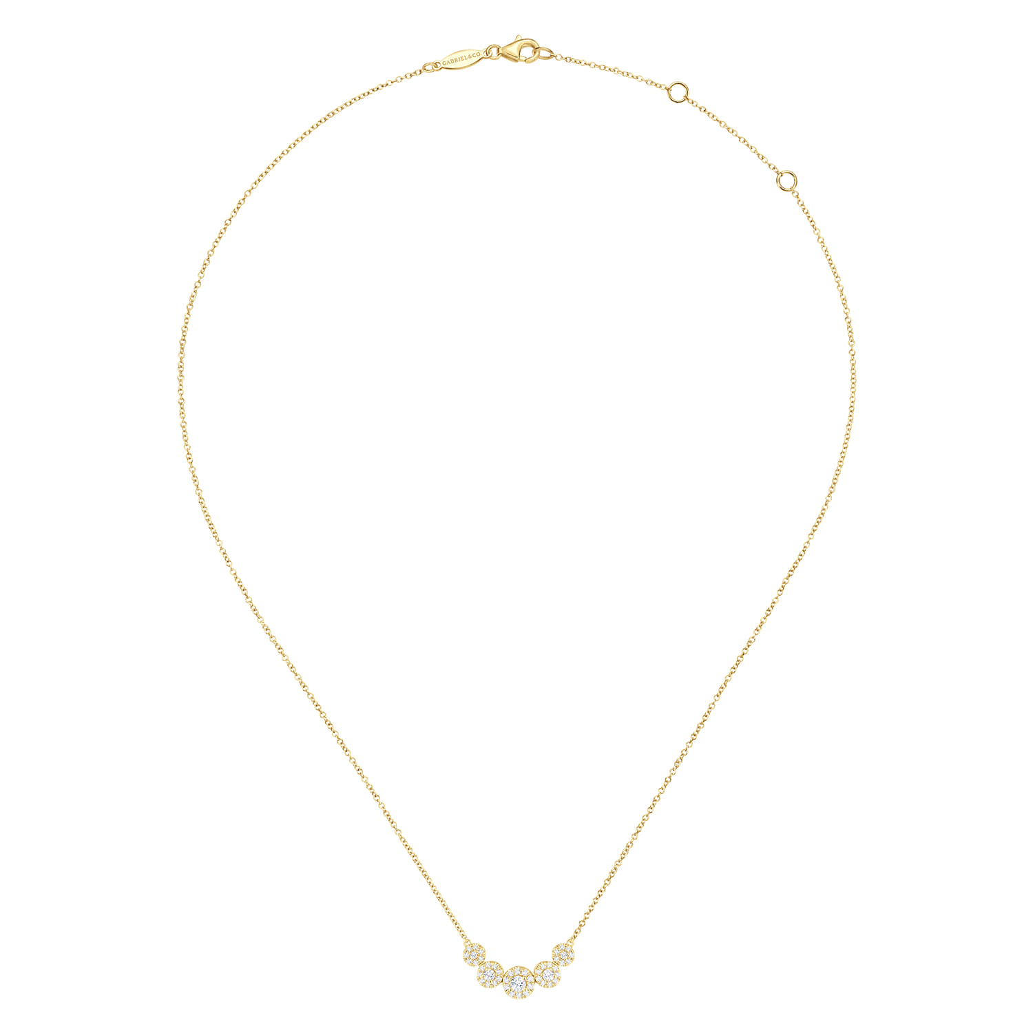 14K Yellow Gold Round Diamond Halo Bar Necklace - 0.42 ct - Shot 2