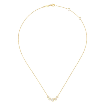 14K Yellow Gold Round Diamond Halo Bar Necklace