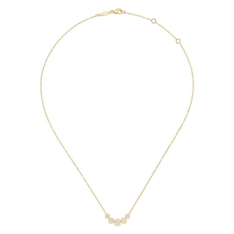 14K Yellow Gold Round Diamond Halo Bar Necklace - 0.42 ct - Shot 2