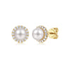 14K Yellow Gold Round Diamond Halo Pearl Stud Earrings - 0.24 ct