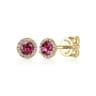 14K Yellow Gold Round Diamond Halo  Pink Tourline Stud Earrings - 0.09 ct
