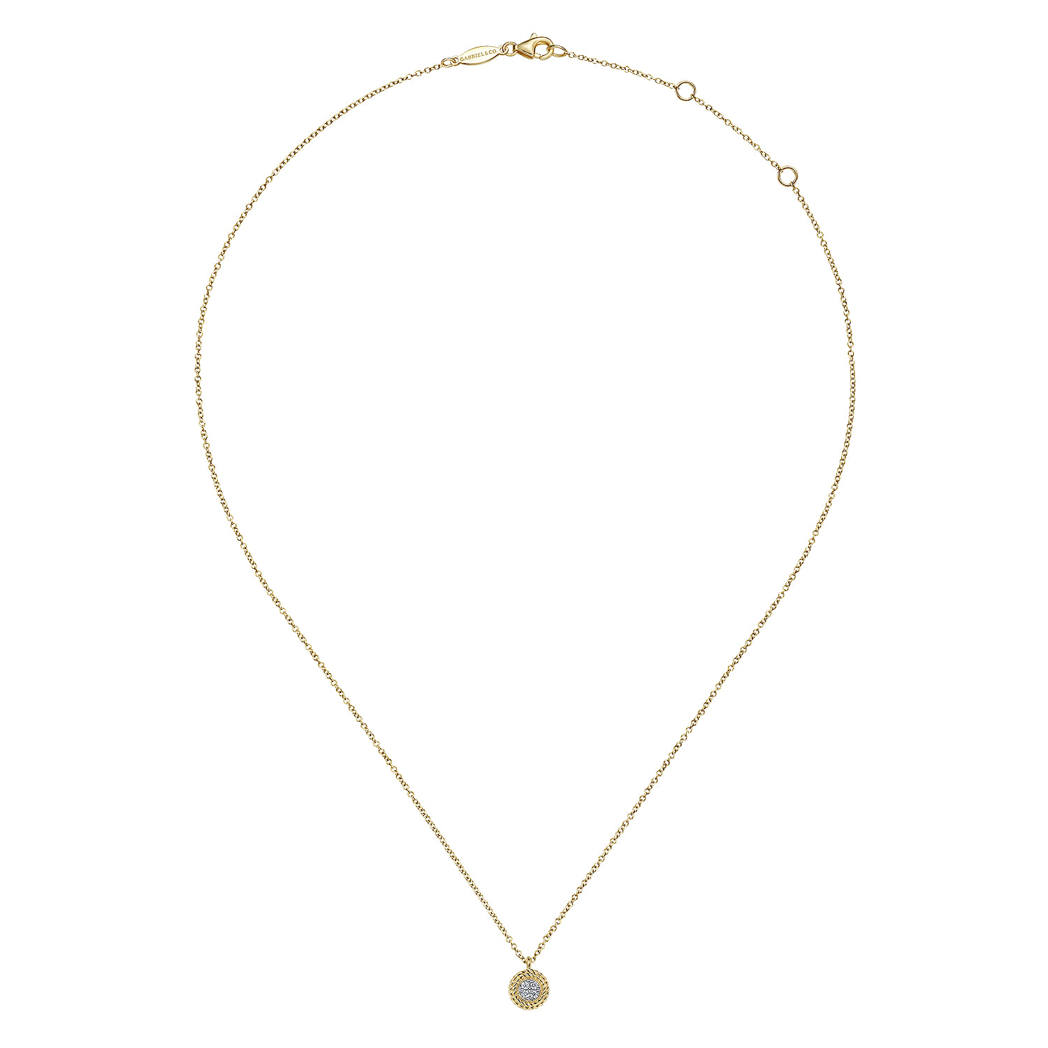 14K Yellow Gold Round Diamond Pave Cluster Pendant Necklace with Twisted Rope Frame - 0.05 ct - Shot 2