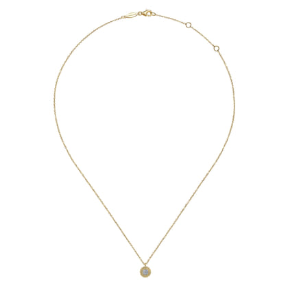 14K Yellow Gold Round Diamond Pave Cluster Pendant Necklace with Twisted Rope Frame