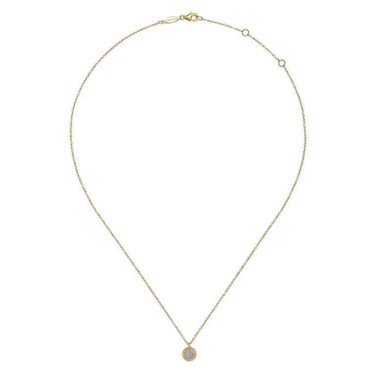 14K Yellow Gold Round Diamond Pave Cluster Pendant Necklace with Twisted Rope Frame - 0.05 ct - Shot 2