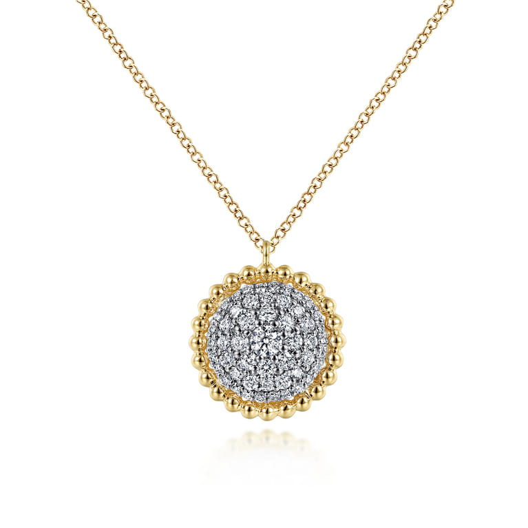14K Yellow Gold Round Diamond Pave Pendant Necklace with Bujukan Bead Frame - 0.5 ct - Shot 1