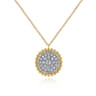 14K Yellow Gold Round Diamond Pave Pendant Necklace with Bujukan Bead Frame - 0.5 ct
