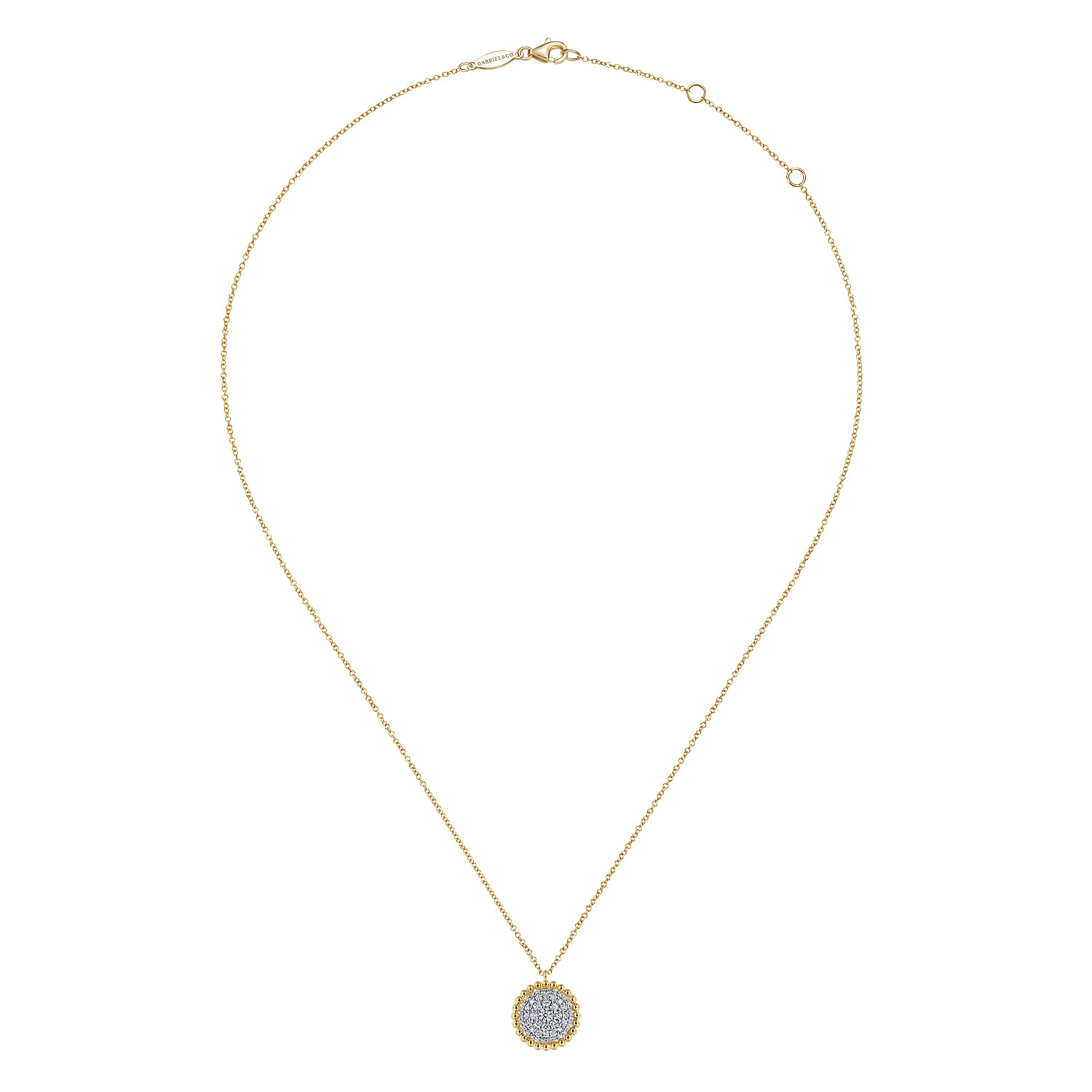 14K Yellow Gold Round Diamond Pave Pendant Necklace with Bujukan Bead Frame - 0.5 ct - Shot 2