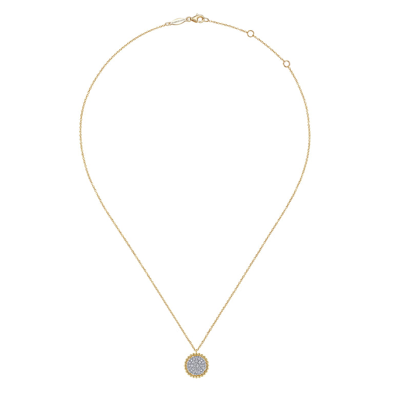 14K Yellow Gold Round Diamond Pave Pendant Necklace with Bujukan Bead Frame - 0.5 ct - Shot 2