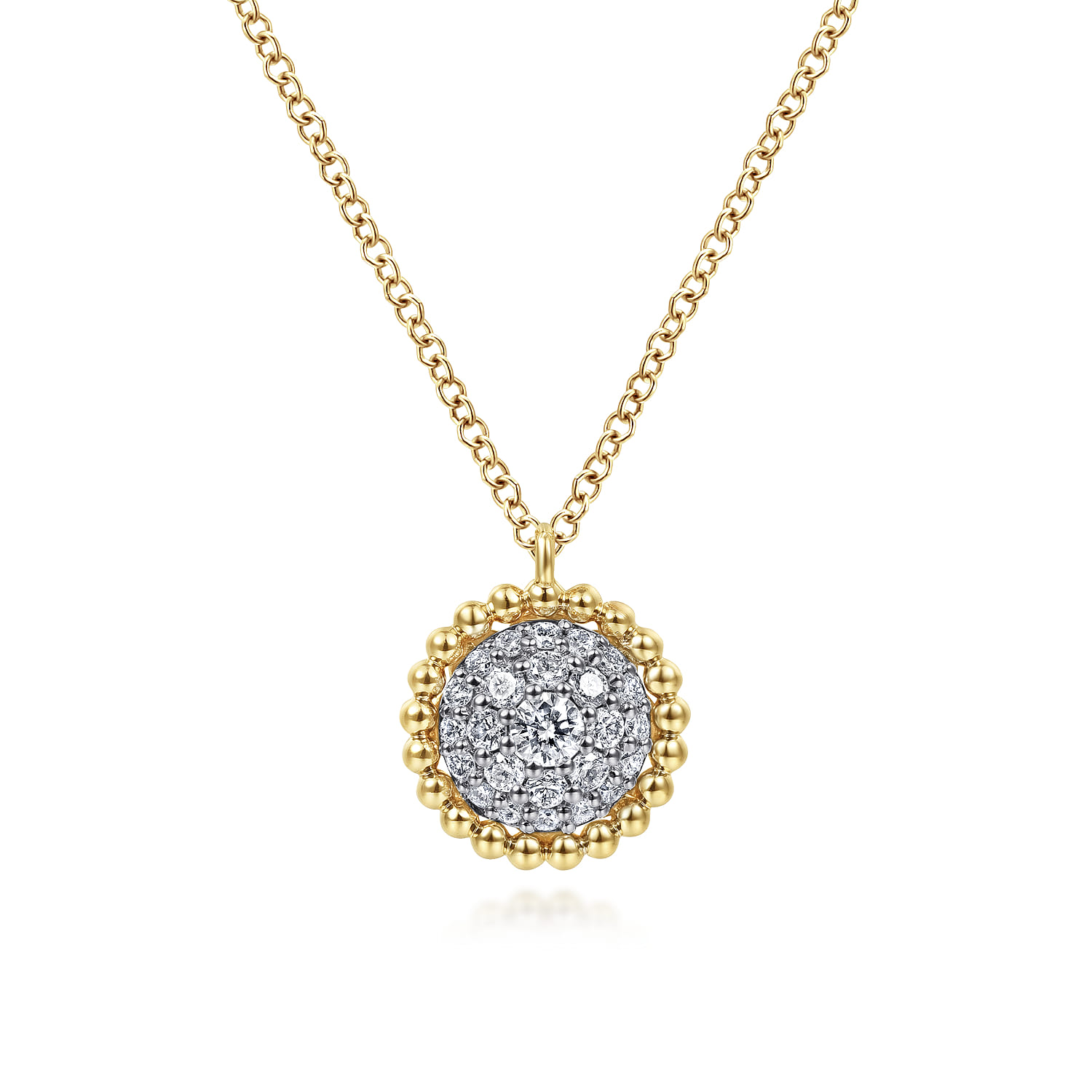 14K Yellow Gold Round Diamond Pave Pendant Necklace with Bujukan Bead Frame - 0.25 ct - Shot 1