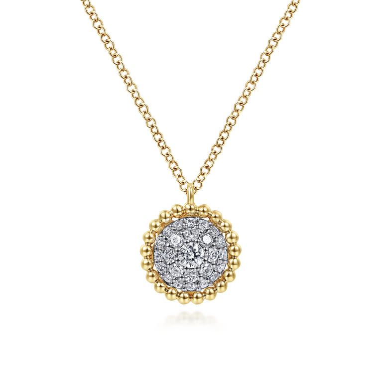 14K Yellow Gold Round Diamond Pave Pendant Necklace with Bujukan Bead Frame - 0.25 ct - Shot 1