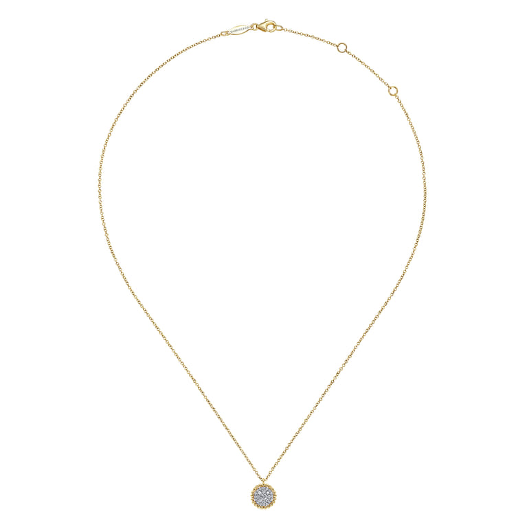 14K Yellow Gold Round Diamond Pave Pendant Necklace with Bujukan Bead Frame - 0.25 ct - Shot 2