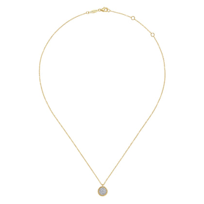 14K Yellow Gold Round Diamond Pave Pendant Necklace with Twisted Rope Frame