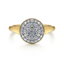 14K Yellow Gold Round Diamond Pave Ring