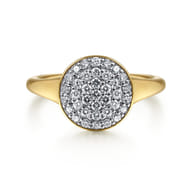 14K Yellow Gold Round Diamond Pave Ring