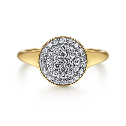 14K Yellow Gold Round Diamond Pave Ring