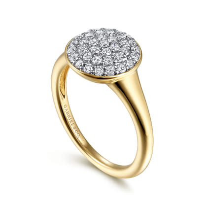 14K Yellow Gold Round Diamond Pave Ring