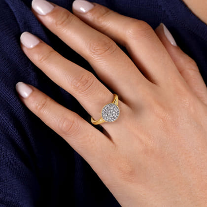 14K Yellow Gold Round Diamond Pave Ring