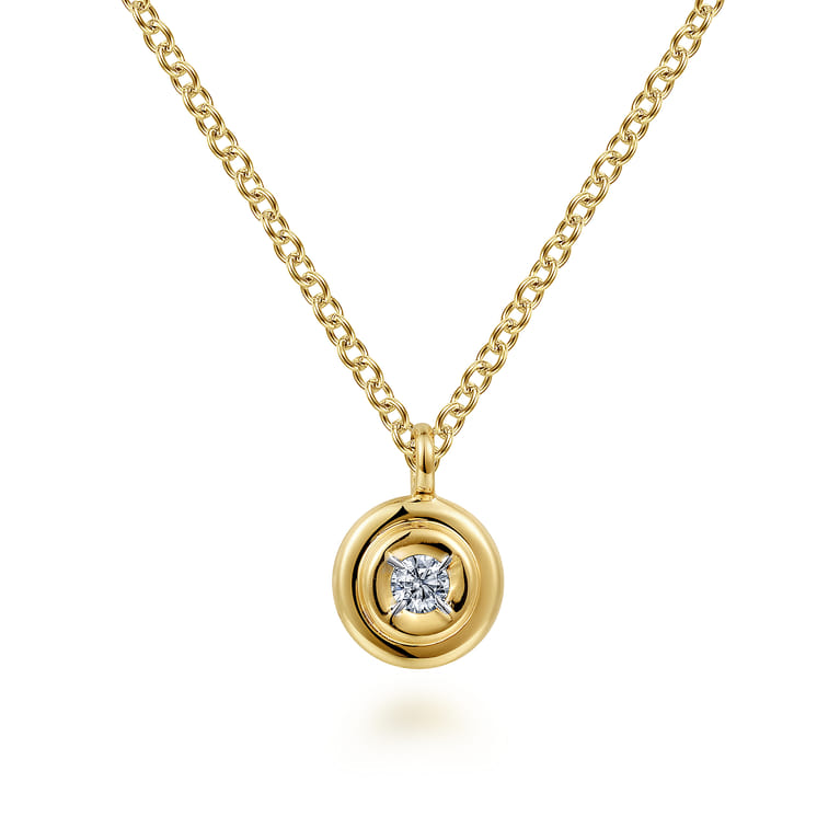 14K Yellow Gold Round Diamond Pendant Necklace - 0.04 ct - Shot 1