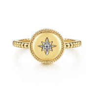 14K Yellow Gold Round Diamond Star Bujukan Signet Ring