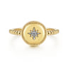 14K Yellow Gold Round Diamond Star Bujukan Signet Ring - 0.01 ct