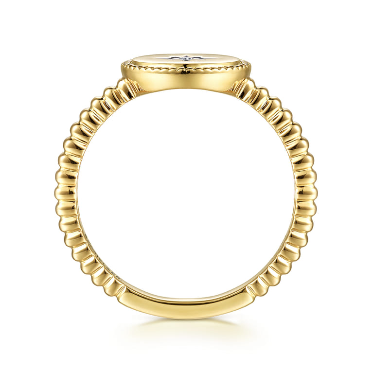 14K Yellow Gold Round Diamond Star Bujukan Signet Ring - 0.01 ct - Shot 2