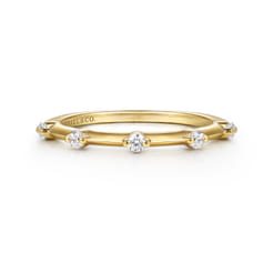 14K Yellow Gold Round Diamond Station Anniversary Band