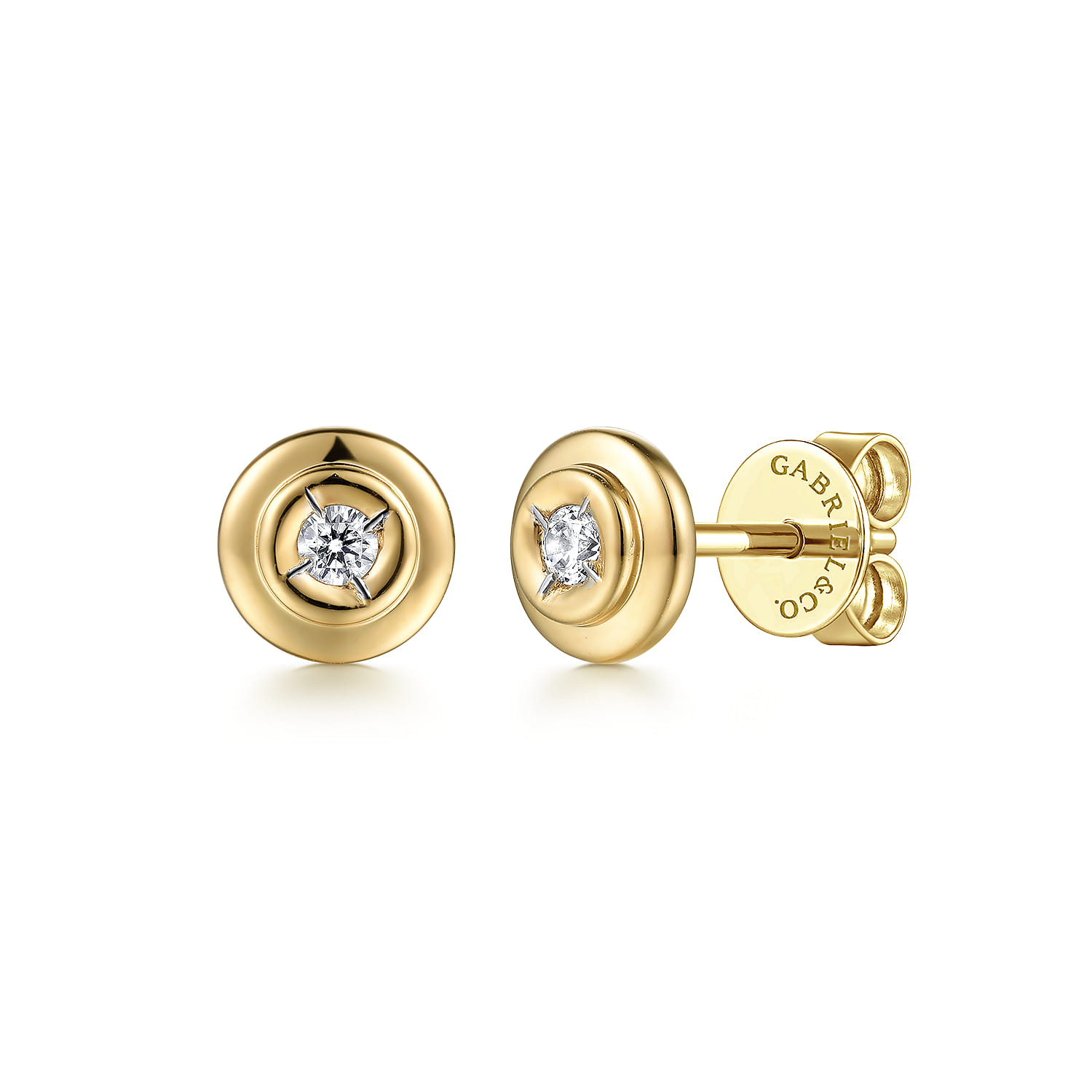 14K Yellow Gold Round Diamond Stud Earrings - 0.07 ct - Shot 1