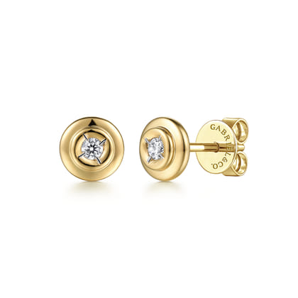 14K Yellow Gold Round Diamond Stud Earrings