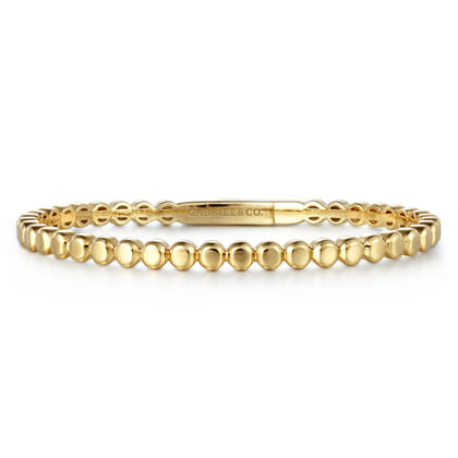 14K Yellow Gold Round Disk Pattern Closed Bangle Bracelet