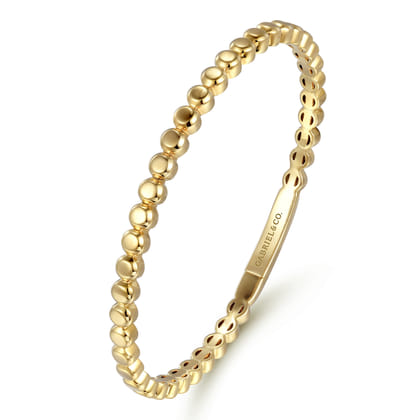 14K Yellow Gold Round Disk Pattern Closed Bangle Bracelet