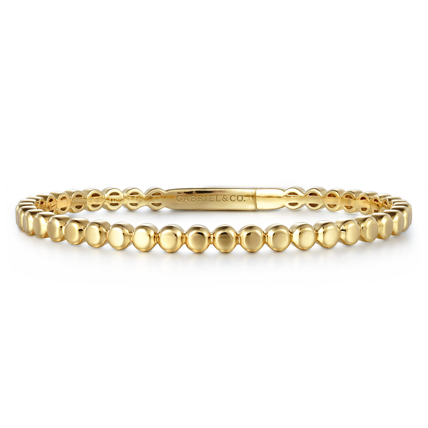 14K Yellow Gold Round Disk Pattern Closed Bangle Bracelet - Shot 1