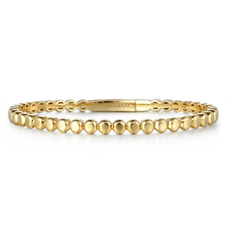 14K Yellow Gold Round Disk Pattern Closed Bangle Bracelet - Shot 1