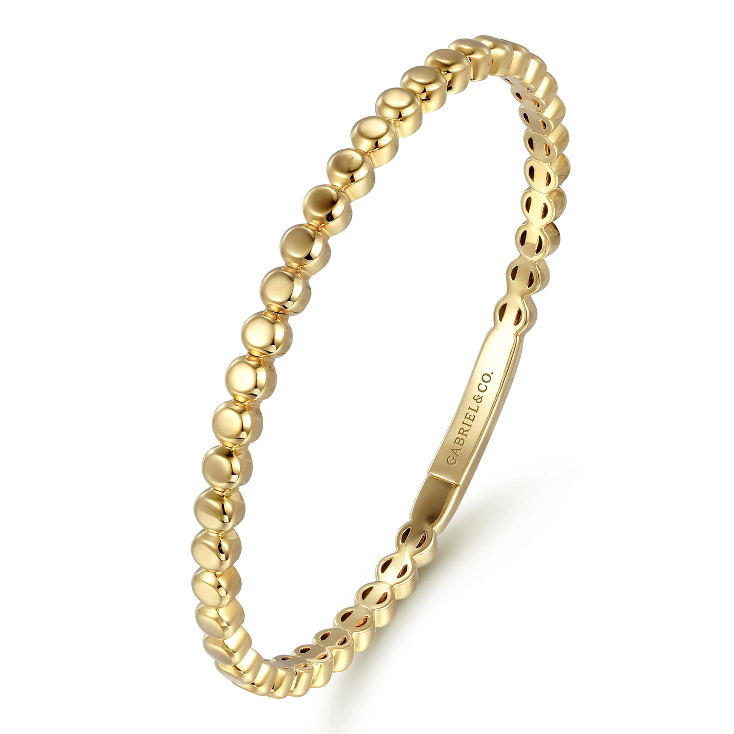 14K Yellow Gold Round Disk Pattern Closed Bangle Bracelet - Shot 2