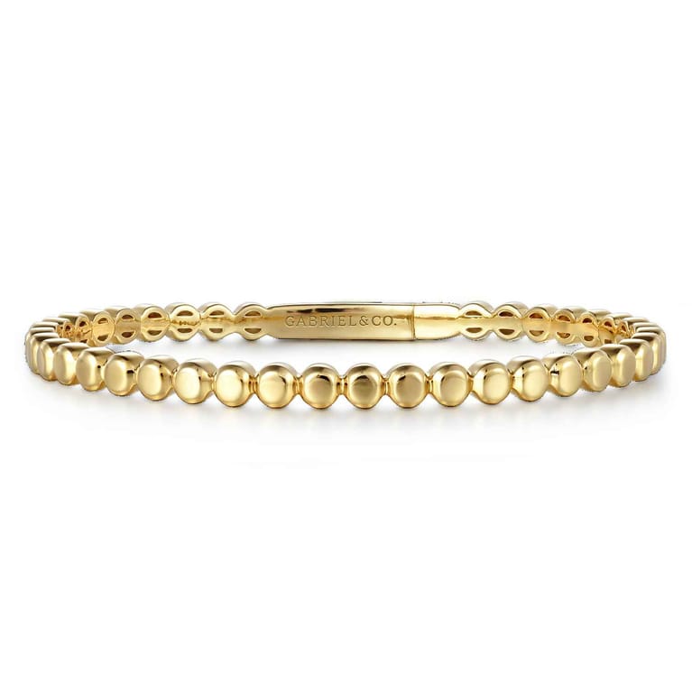 14K Yellow Gold Round Disk Pattern Cuff Bracelet - Shot 1